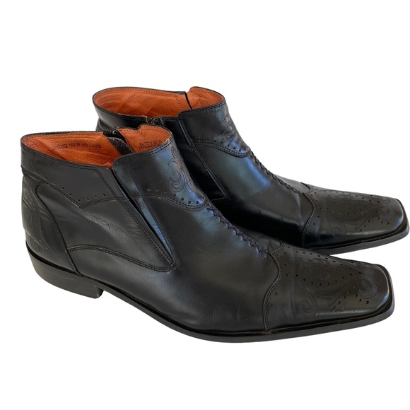 Black Leather Boot Side Zip Square Toe Robert Wayne Boot Size 11